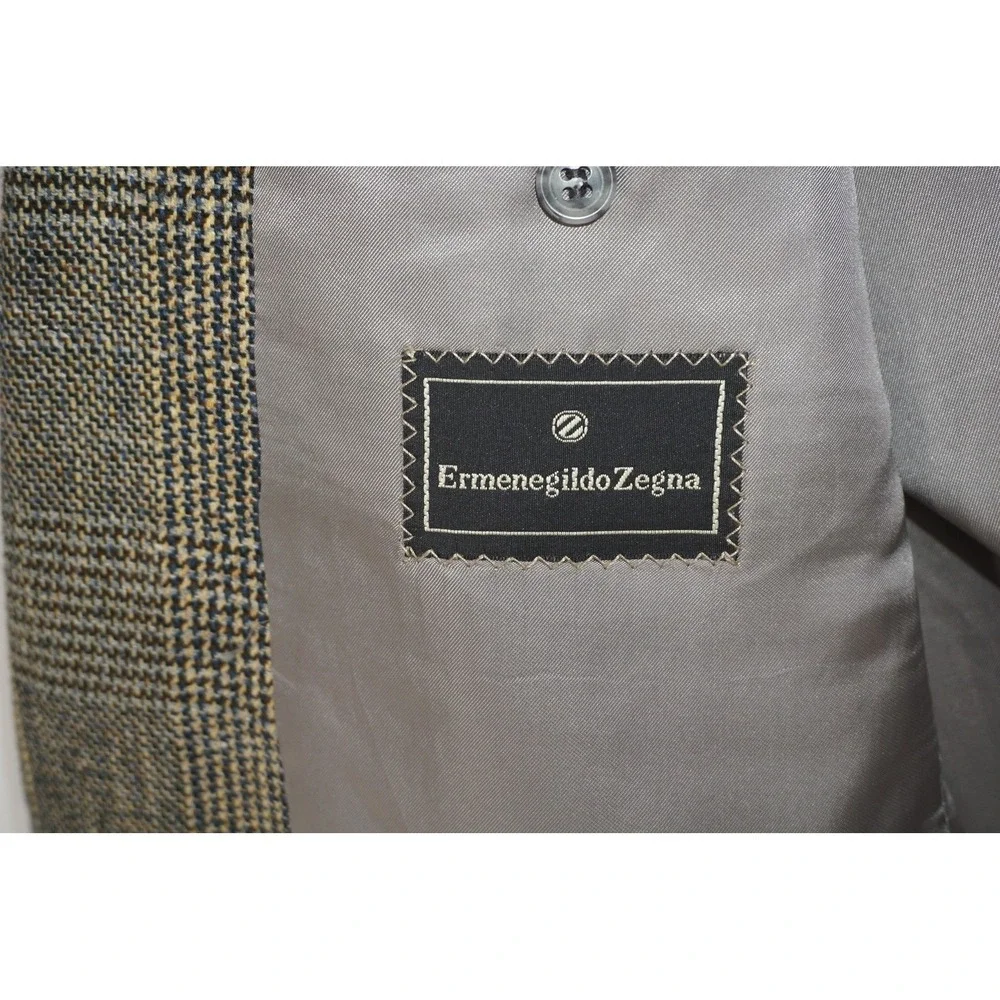 Ermenegildo Zegna Sport Coat Brown Plaid Silk Wool Tweed Men's IT 52 42R